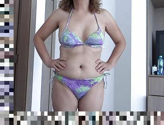 58YO HAIRY MOM SHOWN IN BIKINI ON THE BEACH