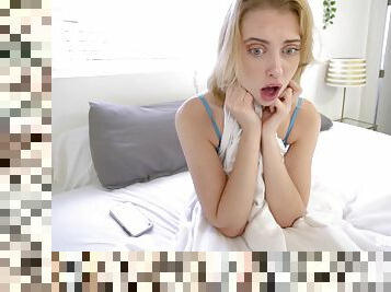 Adorable blonde endures the biggest dick she ever had in her fanny