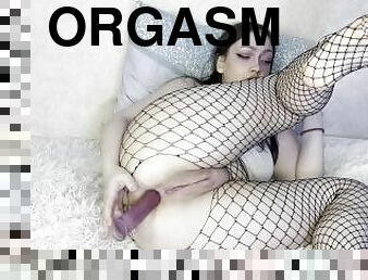 onani, orgasme, amatør, anal, legetøj, strømper, fiskenet, kær, smuk, dildo