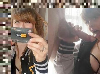 Pornstar can't BELIEVE PornHub sent her a 50k GiftBox! Unboxing + Messy Blowjob Splitscreen