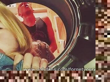 Cutie stuck in washing machine and gets fucked hard with creampie