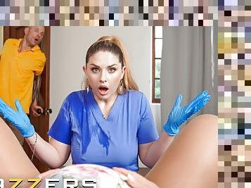 BRAZZERS - Kazumi's Pregnancy Hormones Lead To A Threesome After Her Husband Scoot Fucks Midwife.