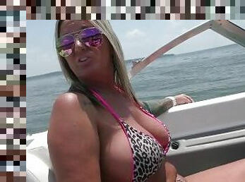 thick beautiful blonde shows big juicy tits on the lake