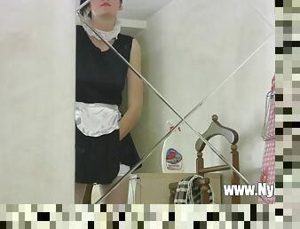 Masturbating skinny French maid