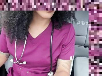 Naughty Nurse Masturbates & Squirts in car while on Break