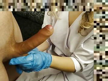 Nurse masturbates my cock with a latex glove