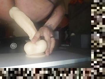 Huge dildo balls deep