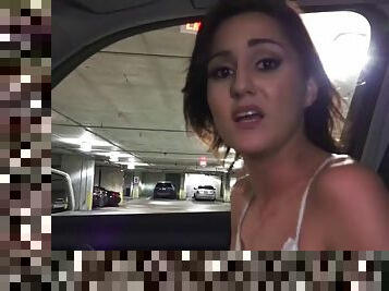 Hot babe gets attacked from behind in a public garage