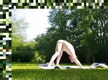 Naked yoga at the end of the clearing.