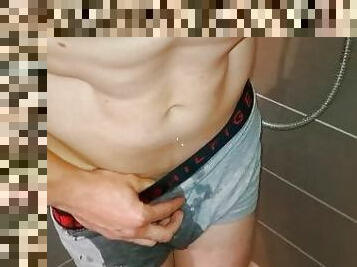 Piss desperation.  Fit boy couldnt hold it anymore.....