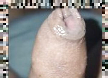Small 4.5 inch  dick edging by hand LOTS of precum, drippin cum shot.