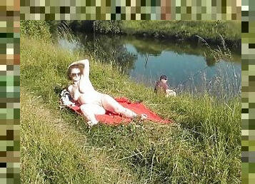 gros-nichons, nudiste, en-plein-air, public, chatte-pussy, milf, plage, culotte, naturel, soutien-gorge