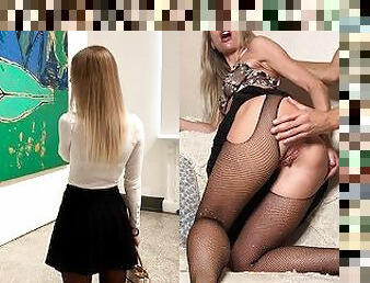 orgasme, chatte-pussy, russe, babes, fellation-profonde, blonde, pute, chevauchement, parfait, rasé