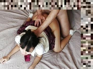 asiatisk, storatuttar, doggy-style, smal, cumshot, tonåring, japansk, college, söt, petit