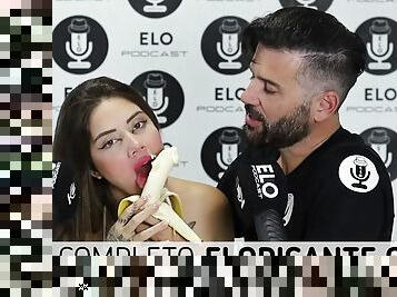 teta-grande, latina, loira, engraçado, rabo, banana, chupando