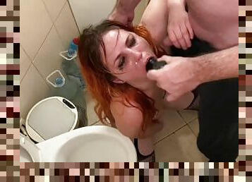 Degraded toilet whore - pissing licking toilet flashing spitting deepthroat