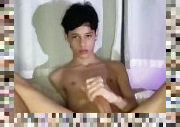 magro, amador, gay, punheta, dedos, sozinho, gay-adolescente