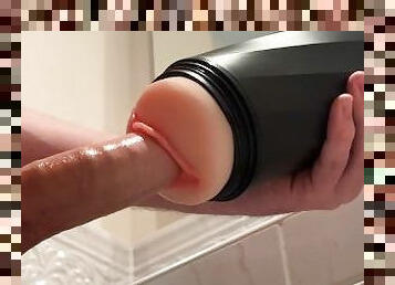 TRYING FLESHLIGHT 1ST TIME WHILE MOANING AND CUMMING IN THIS TIGHT REALISTIC PUSSY