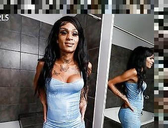 masturbação, transsexual, ébona, transsexual-tranny, preto, sozinho, provocando