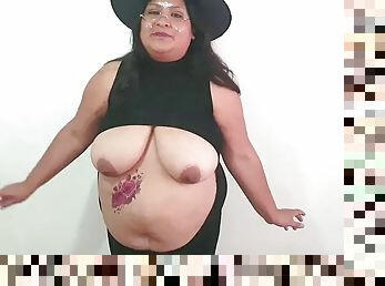 teta-grande, festa, amador, mulher-madura, bbw, engolindo, morena, halloween