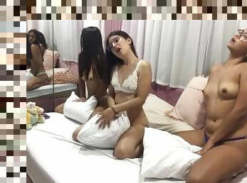 Horny amateur college girls fucking with pillows