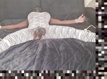 Black Girlfriend Tied up to the Bed with Ropes - Pussy Massaged and Finger Fucked untill Orgasm ????