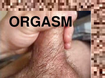 Big thick dick athletic man stroking cock till huge vocal orgasm