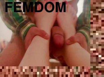 FEMDOM FOOTJOB POV with The Lady VYV & Dru Winterz