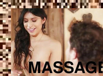 Young sexy 18yo brunette girlfriend Penelope Woods gives handjob after massage - Penelope woods