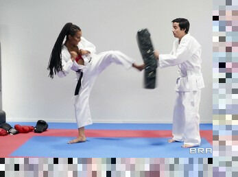 Ebony MILF likes hard fucking with her karate coach
