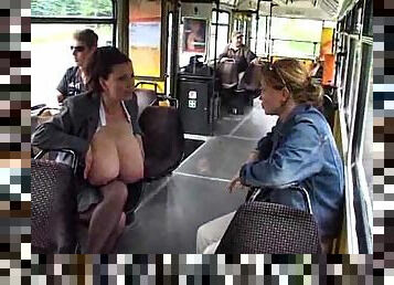 Huge tit chick milking on the bus