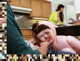 Shocked stepmom Syren De Mer discovers her boy using a blow up doll