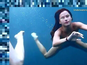 Naked ladies swim and look sexy underwater