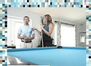 Naughty America - Hot blonde Milf Kenzi Foxx hustle's the pool table cleaner into fucking her wet pu