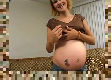 Pregnant blonde Madison May enjoys interracial MMF threesome sex