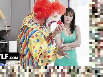 Mylf - Beautiful Milf Pissed On Clown She Hired For Being Late Rides His Cock To Make Up For Service