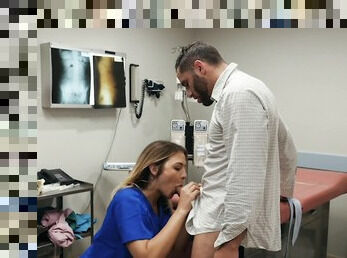 Nurse Blair Williams gets face fucked and her patient cums on her face